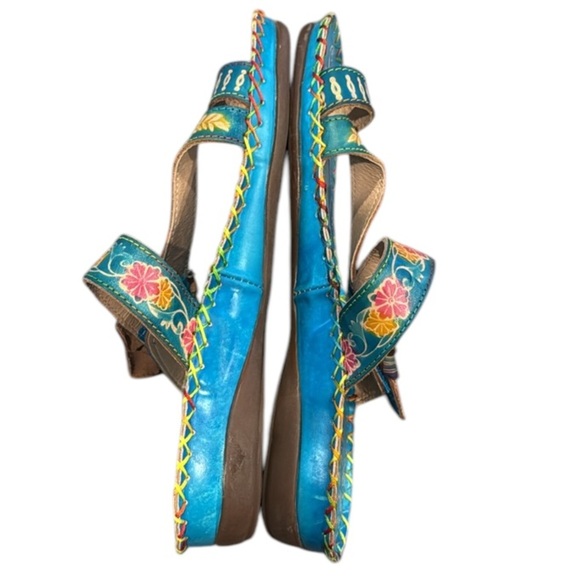 Socofy Colorful Handprinted Floral Boho Toe Ring Sandals Size 6 - Picture 6 of 12
